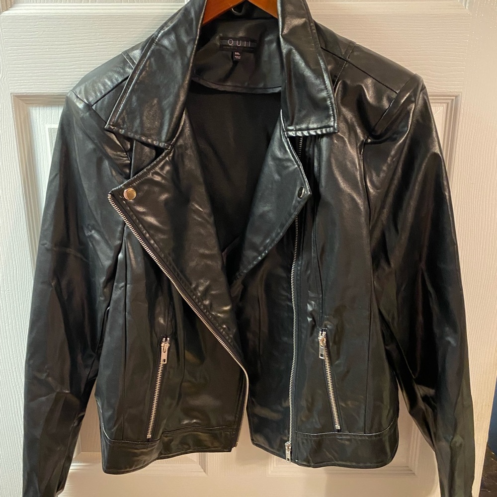 Faux leather crop jacket